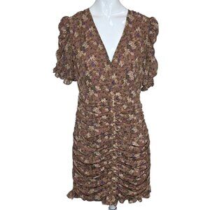 ASTR The Label Ditsy Floral Shirred Mini Dress, V-Neck, Ruched, Lined, Size M